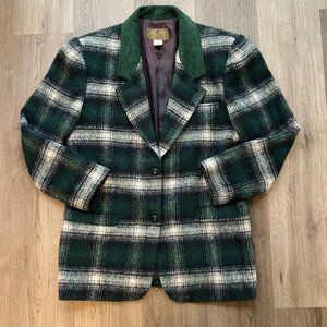 Vintage J L Colebrook Womens Blazer Wool Plaid Tartan Suede Collar Academia M/L